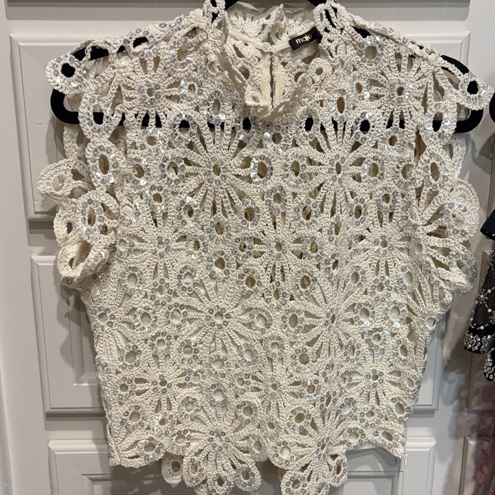 Maje Cream Crochet Lace Sleeveless Camisole
